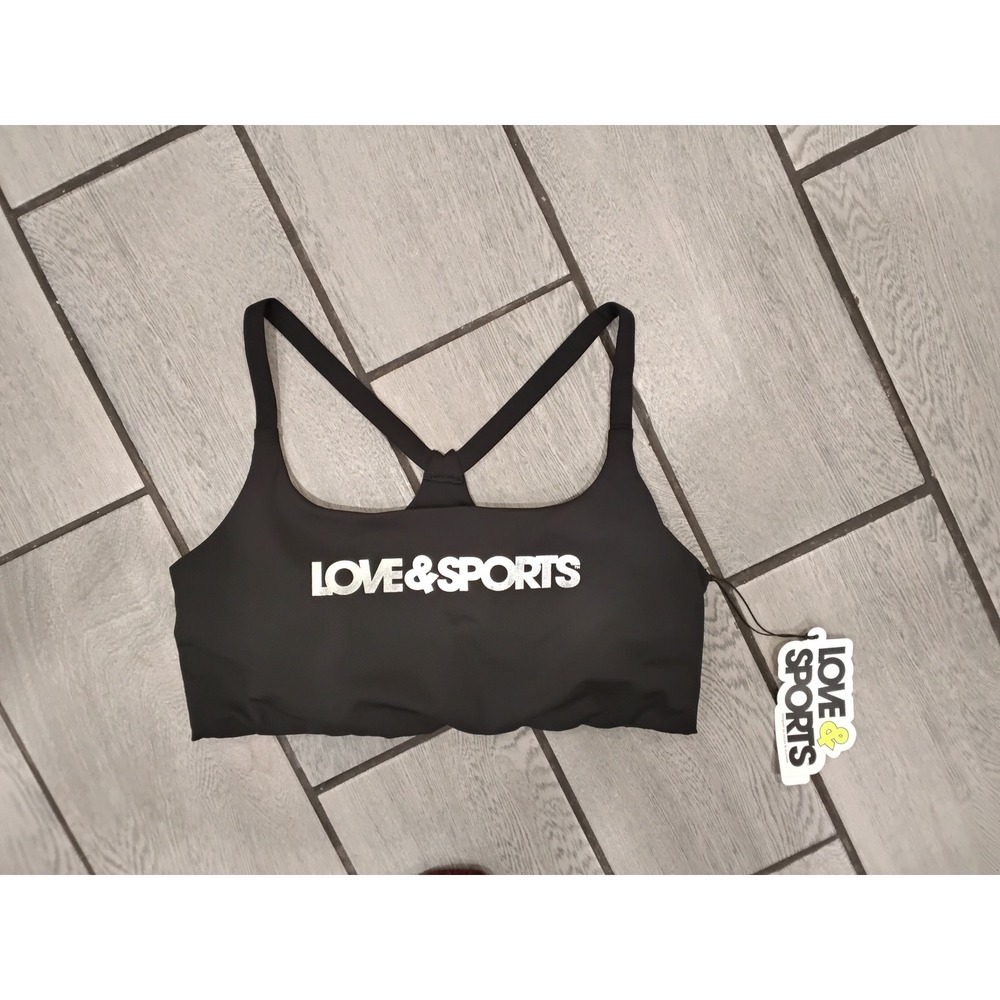 Love & Sports Womens Black Logo Racerback Sports Braโ XL 16-18 NWT
